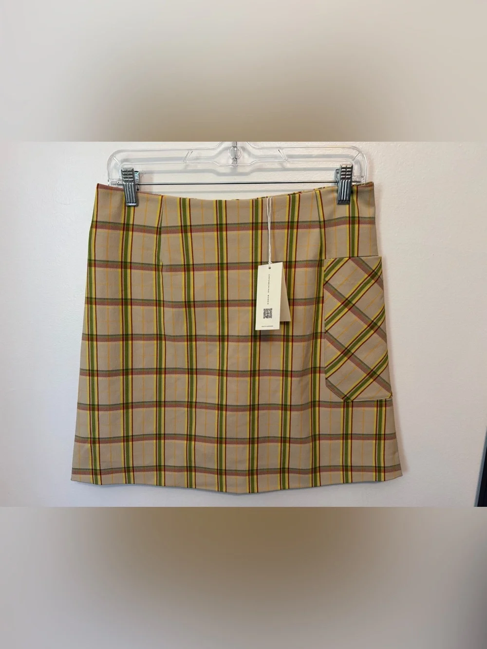 Tory Burch NWT Yarn Dyed Twill Golf Skirt‎ Small Beige Party Plaid Preppy